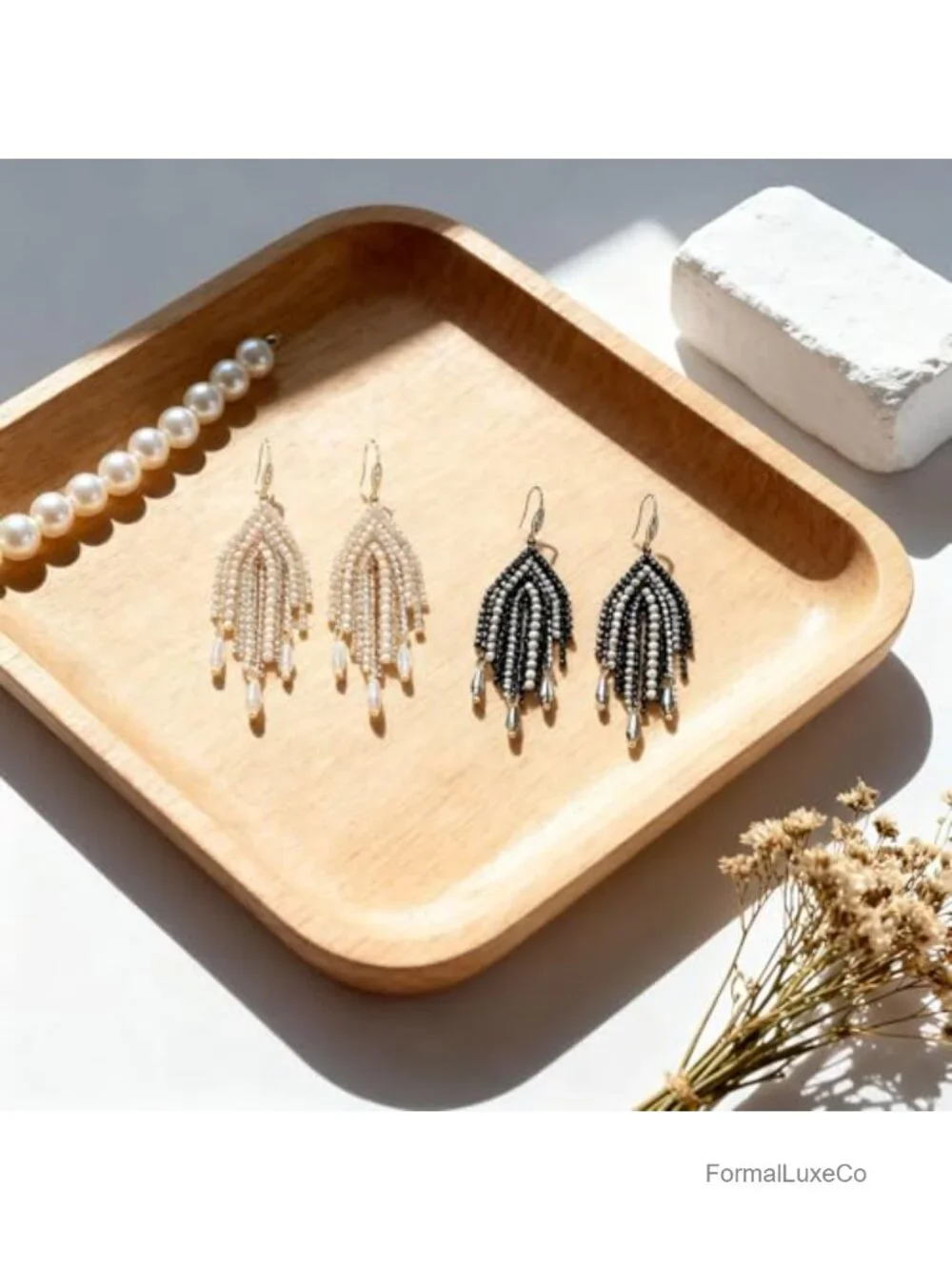 Fringe Tassel Earrings Handcrafted Chandelier Long Bohemian Beaded Crystal